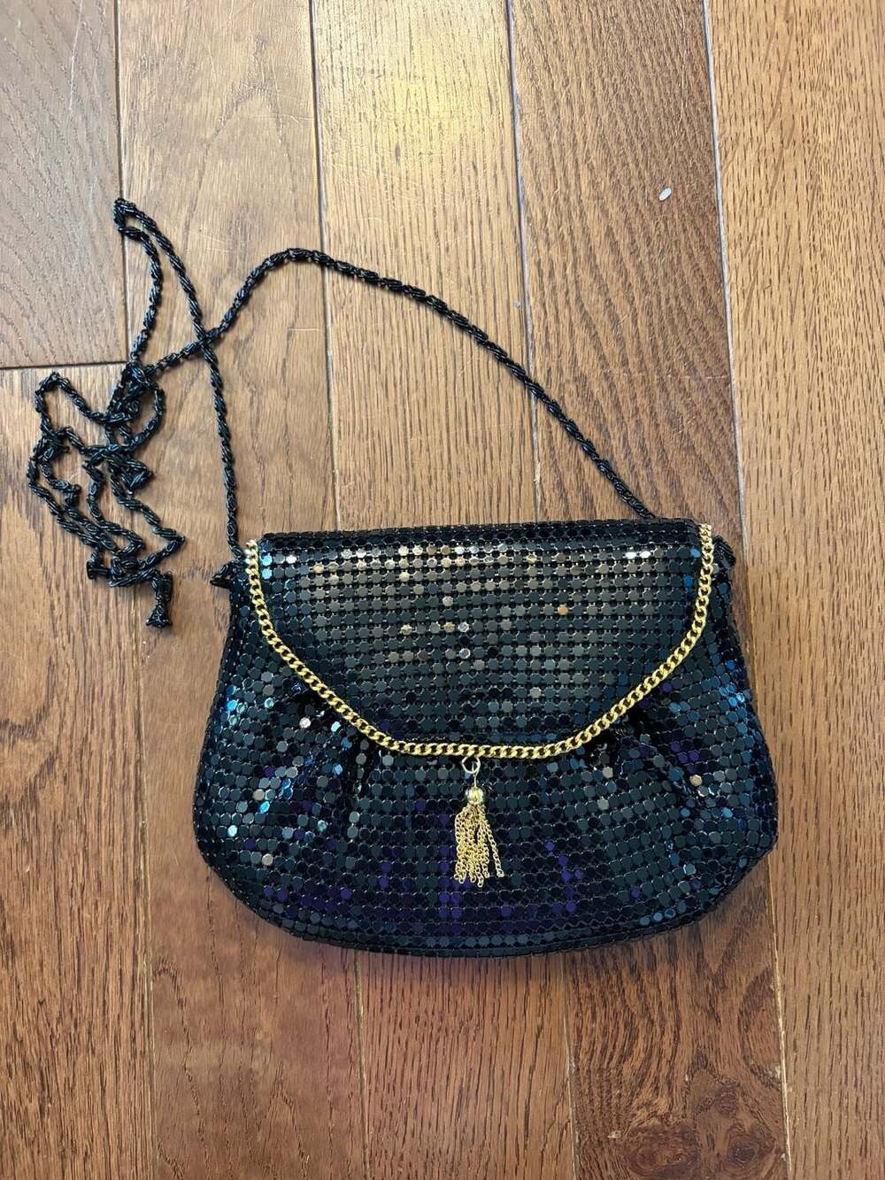 Top Mark Black Metal Mesh Evening Bag Shoulder Purse With Tassel